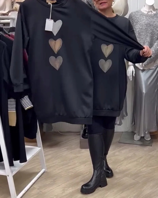 Hazel - Women's Heart Print Oversized Sweater Dress