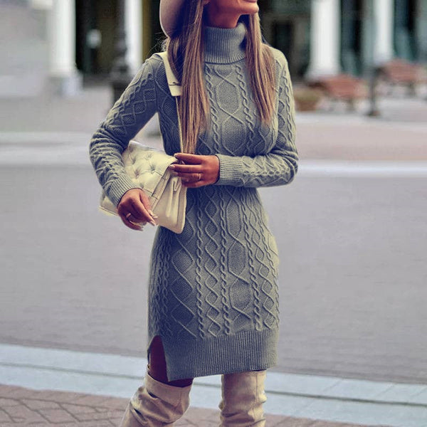 Hollis - Women's Turtleneck Cable Knit Bodycon Dress