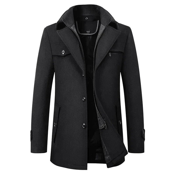 Horace - Men's Stand Collar Mid Length Coat
