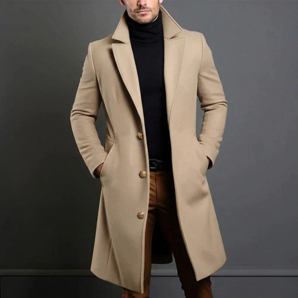 Hugh - Men's Notched Lapel Long Trench Coat