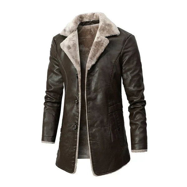 Ingram - Men's Faux Fur Collar Leather Coat
