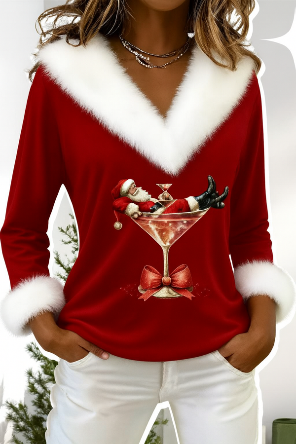 Isolde - Women's Faux Fur Trim Christmas Sweater