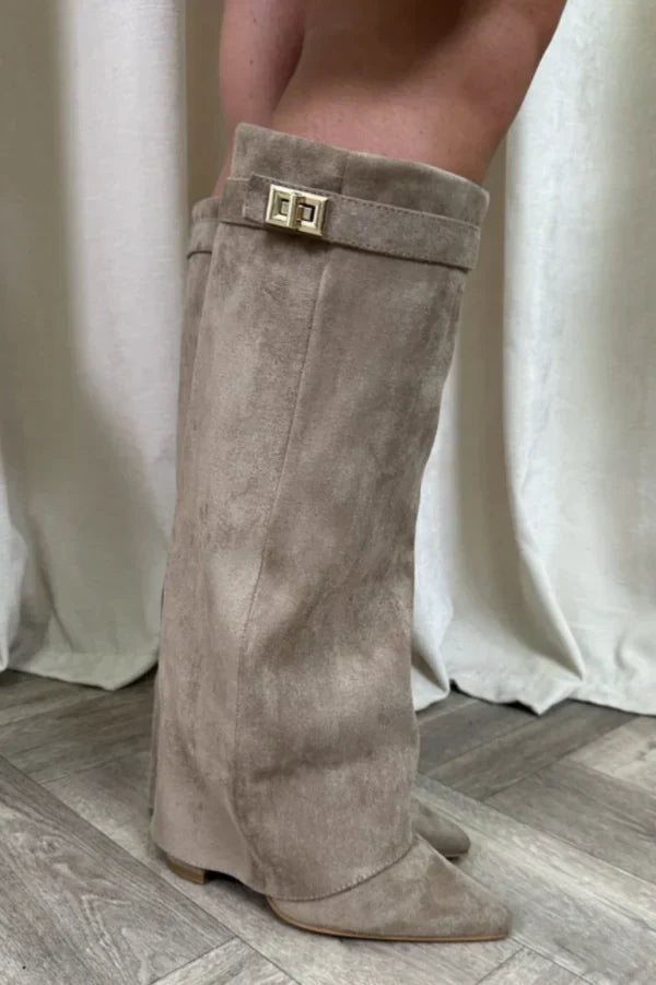 Lucienne - Women's Heeled Suede Knee High Boots