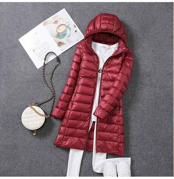 Maisie - Women's Long Hooded Lightweight Puffer Jacket