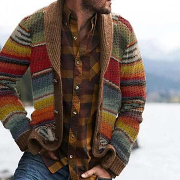 Maurice - Men's Striped Shawl Collar Knit Cardigan