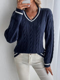 Millicent - Women's V Neck Cricket Cable Knit Sweater