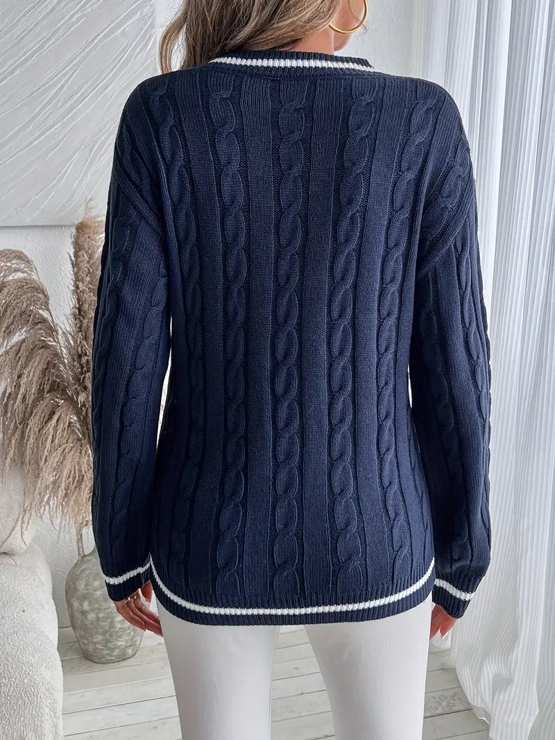 Millicent - Women's V Neck Cricket Cable Knit Sweater