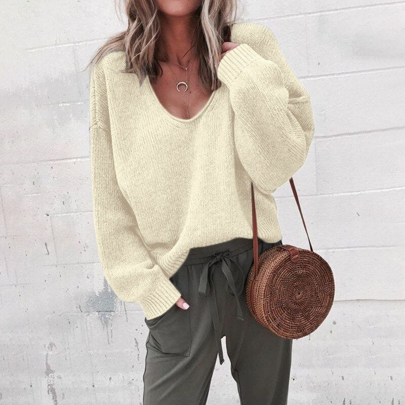 Minerva - Women's Oversized Slouchy V Neck Sweater