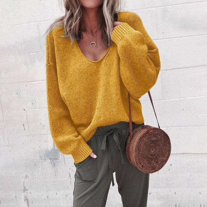 Minerva - Women's Oversized Slouchy V Neck Sweater