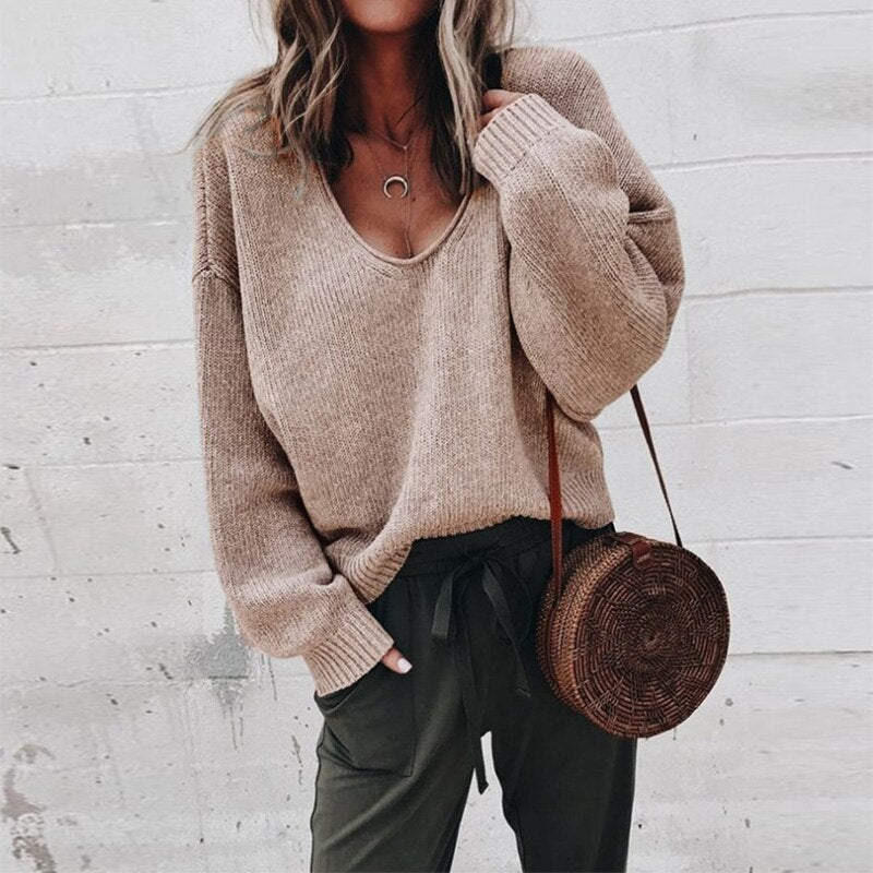 Minerva - Women's Oversized Slouchy V Neck Sweater