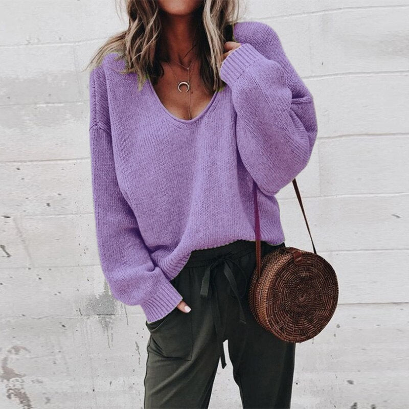 Minerva - Women's Oversized Slouchy V Neck Sweater