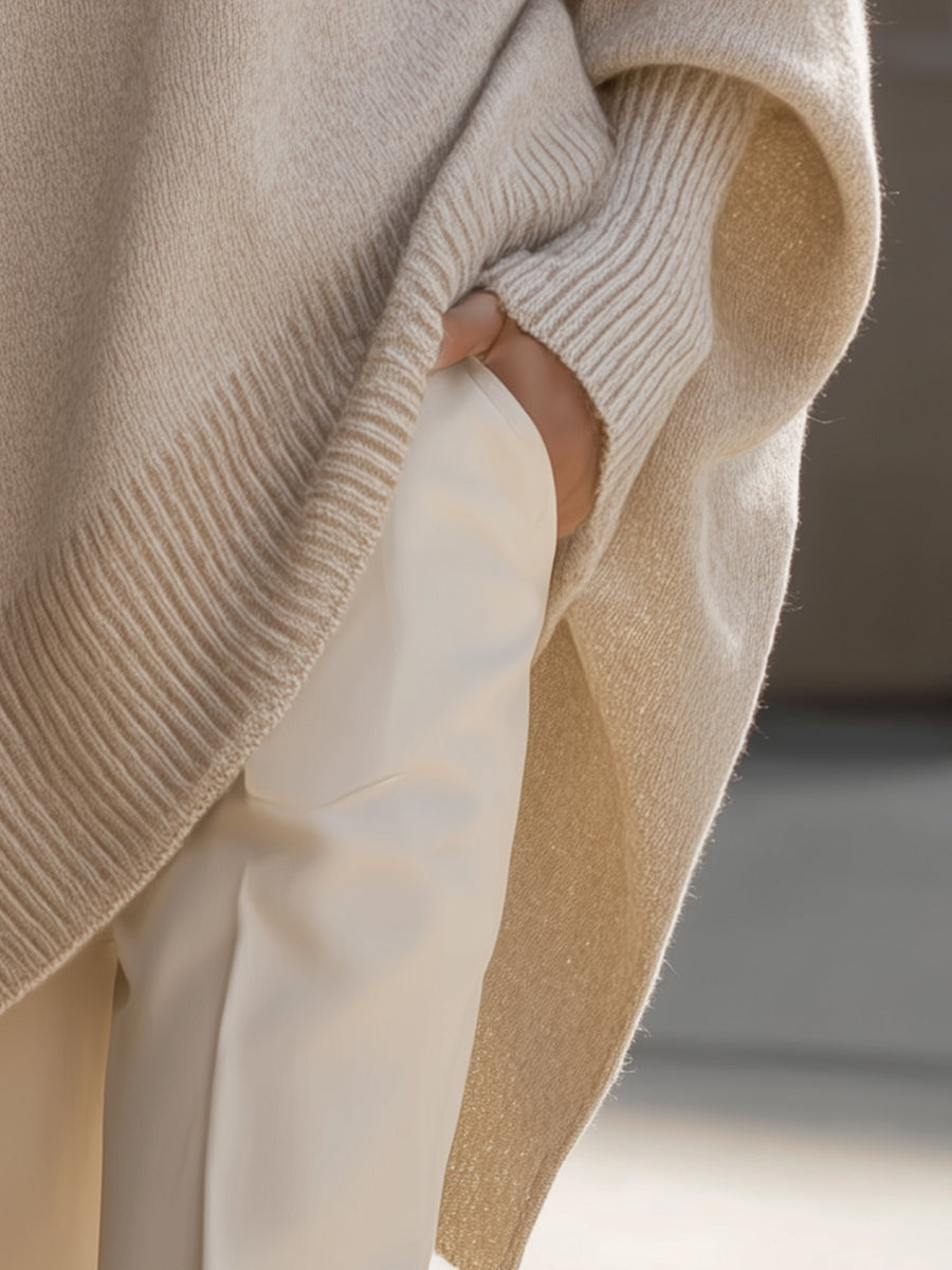 Nadia - Women's Oversized Knit Poncho Cape Sweater