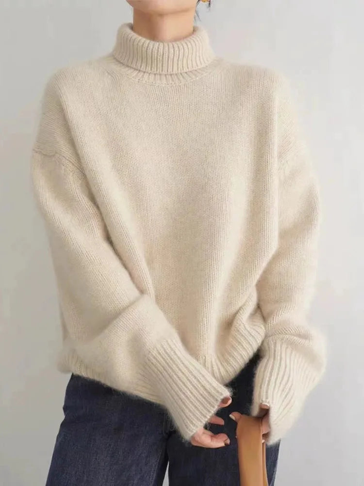 Nadine - Women's Soft Knit Balloon Sleeve Turtleneck