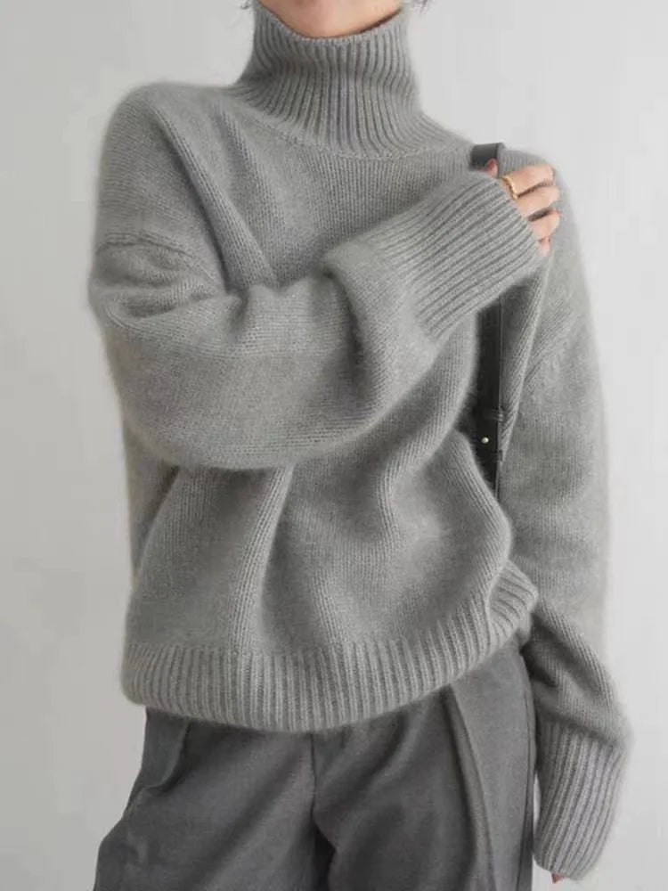 Nadine - Women's Soft Knit Balloon Sleeve Turtleneck