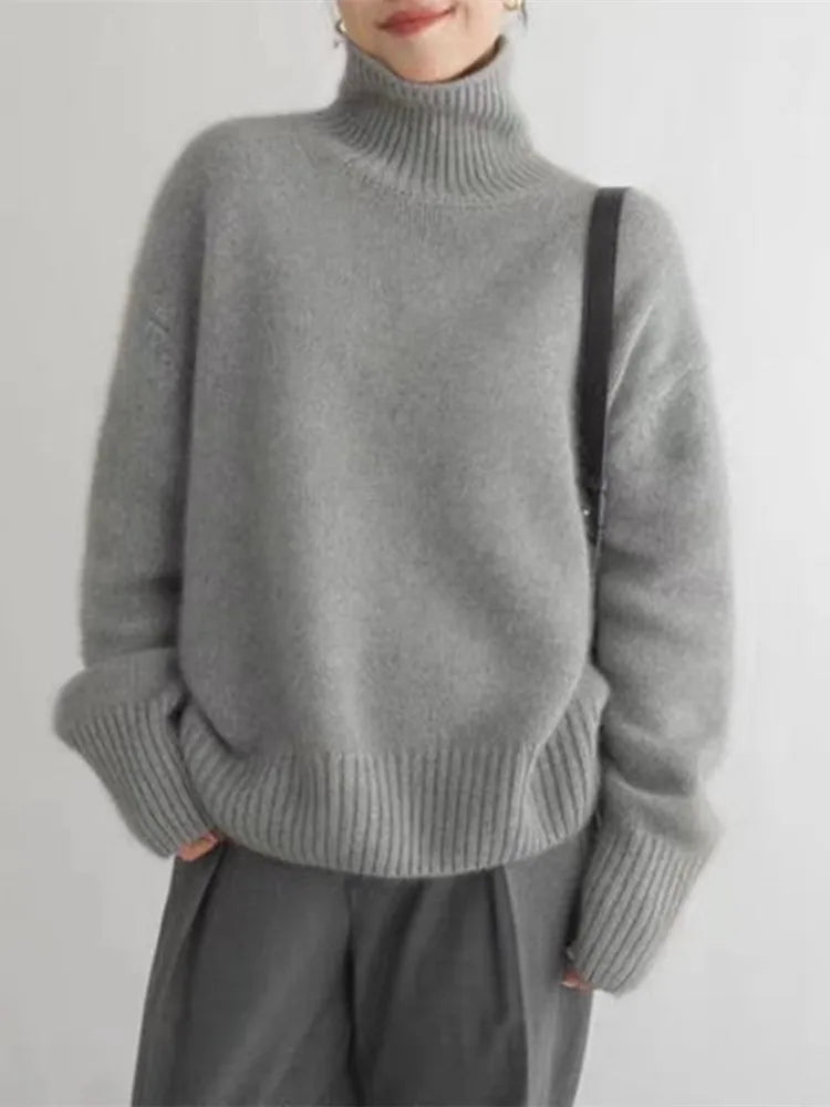 Nadine - Women's Soft Knit Balloon Sleeve Turtleneck