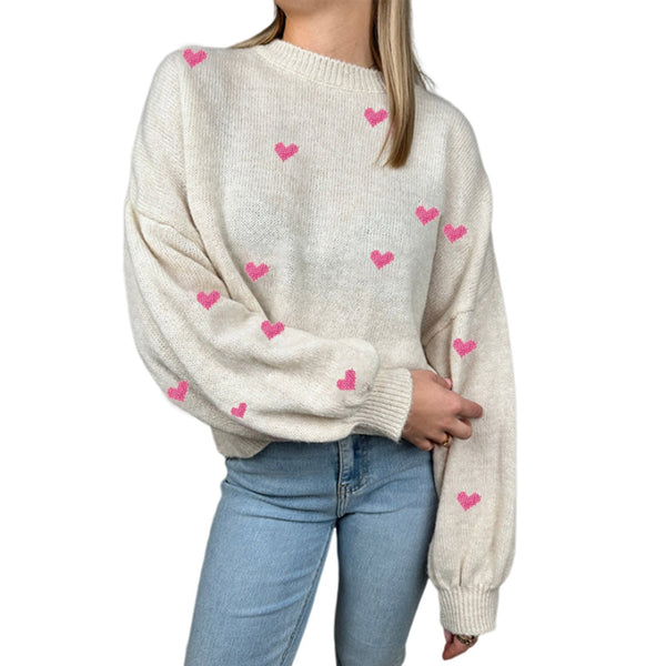 Nerissa - Women's Heart Intarsia Oversized Knit Sweater
