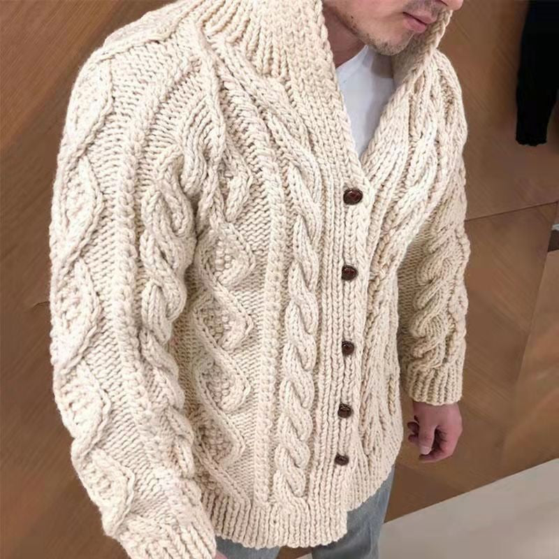 Oberon - Men's Chunky Cable Knit Shawl Cardigan