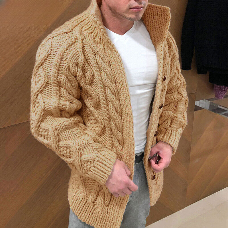 Oberon - Men's Chunky Cable Knit Shawl Cardigan