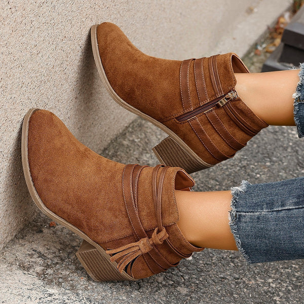 Poppy - Women's Tassel Strap Suede Ankle Boots
