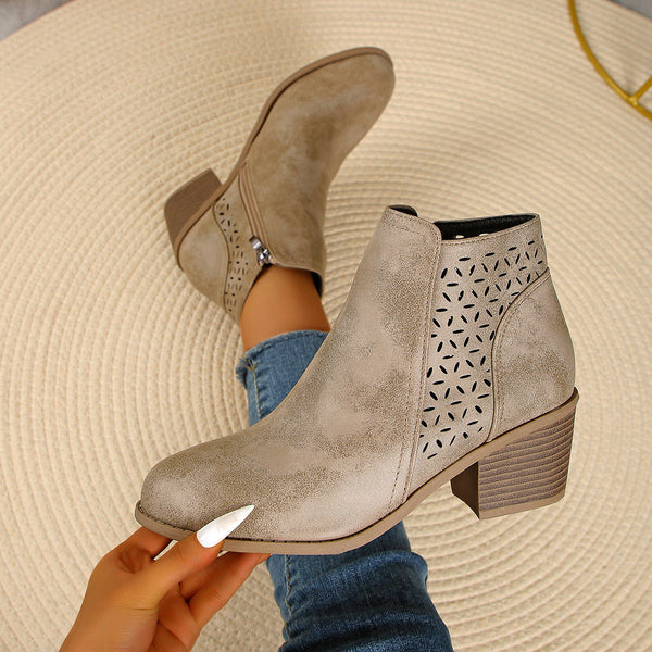 Quinn - Women's Perforated Cut Out Ankle Boots