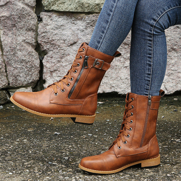 Ramona - Women's Lace Up Faux Leather Ankle Boots