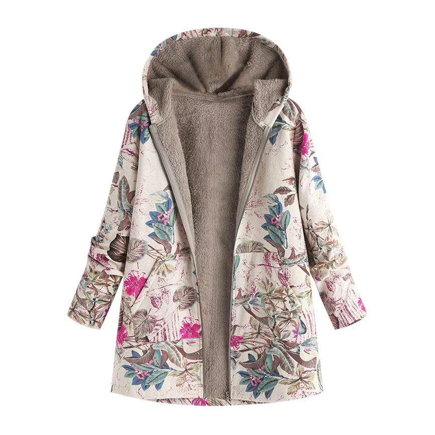 Rosalind - Women's Floral Print Hooded Fleece Jacket