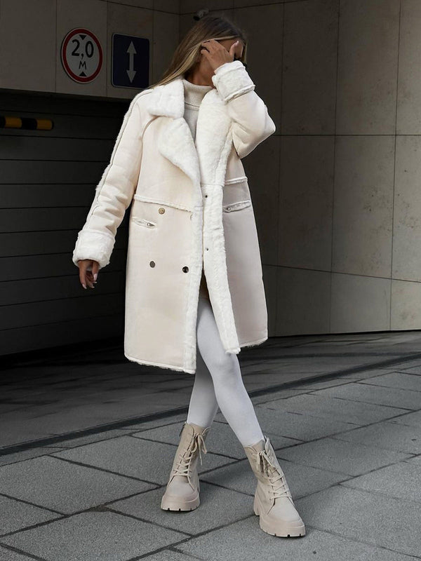 Seraphina - Women's Long Double Breasted Teddy Coat