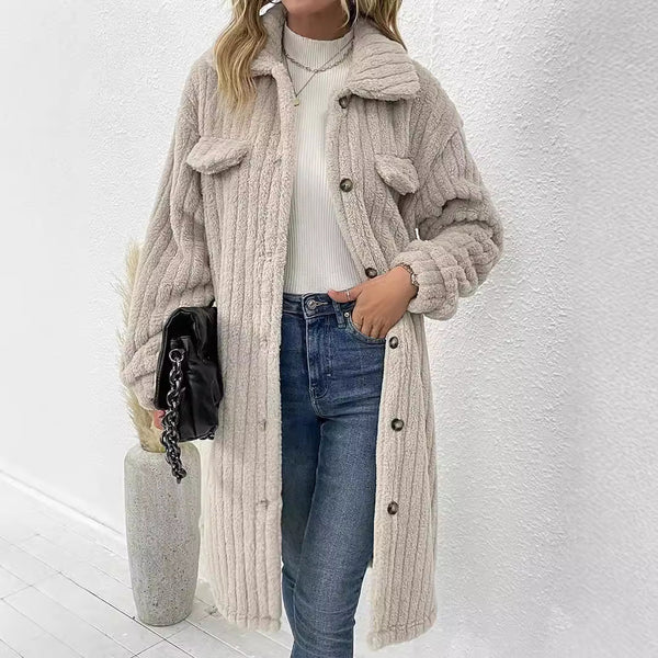 Serena - Women's Shawl Collar Long Teddy Coat