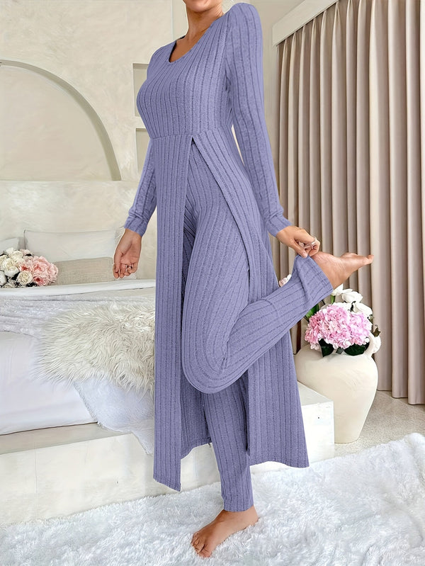 Solange - Women's Ribbed Knit Two Piece Lounge Set