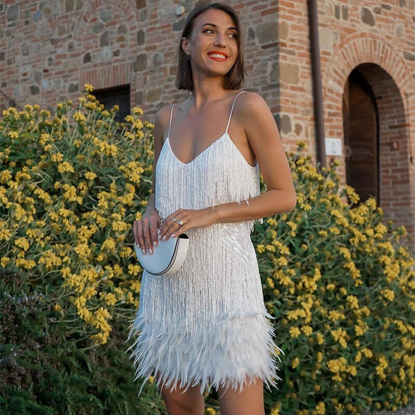 Thomasin - Women's Feather Fringe Mini Party Dress