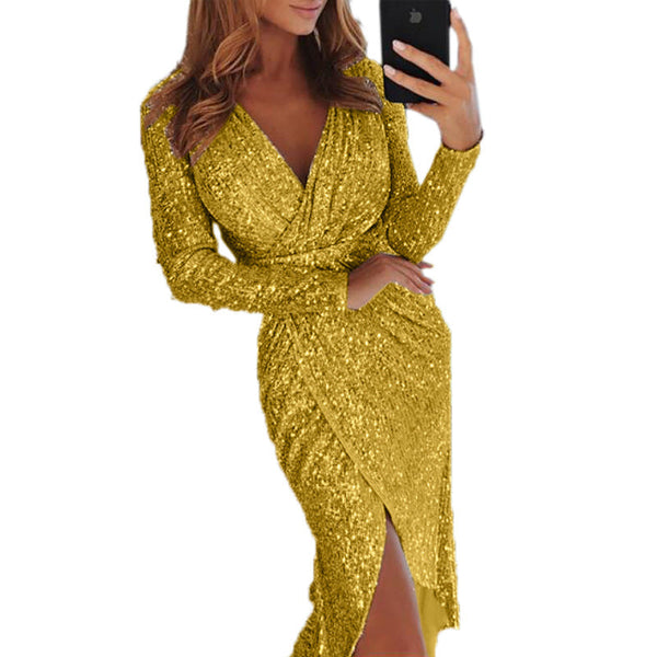 Valentina - Women's Sequin Wrap Midi Cocktail Dress