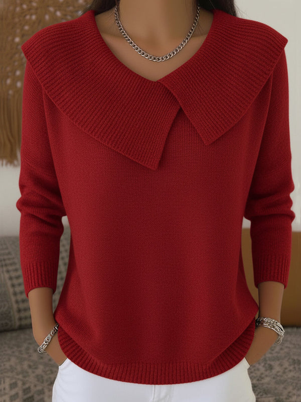 Virginia - Women's Ribbed Knit Collared Pullover Sweater