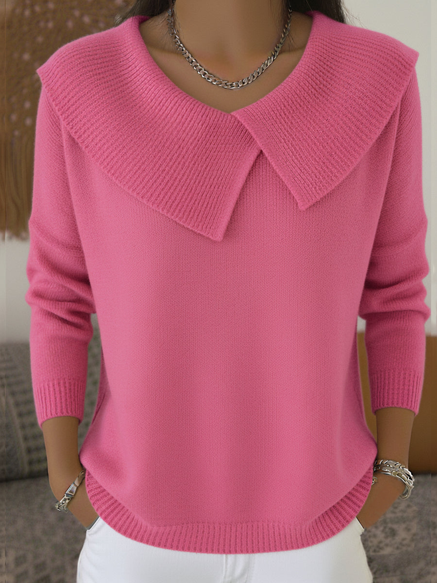 Virginia - Women's Ribbed Knit Collared Pullover Sweater