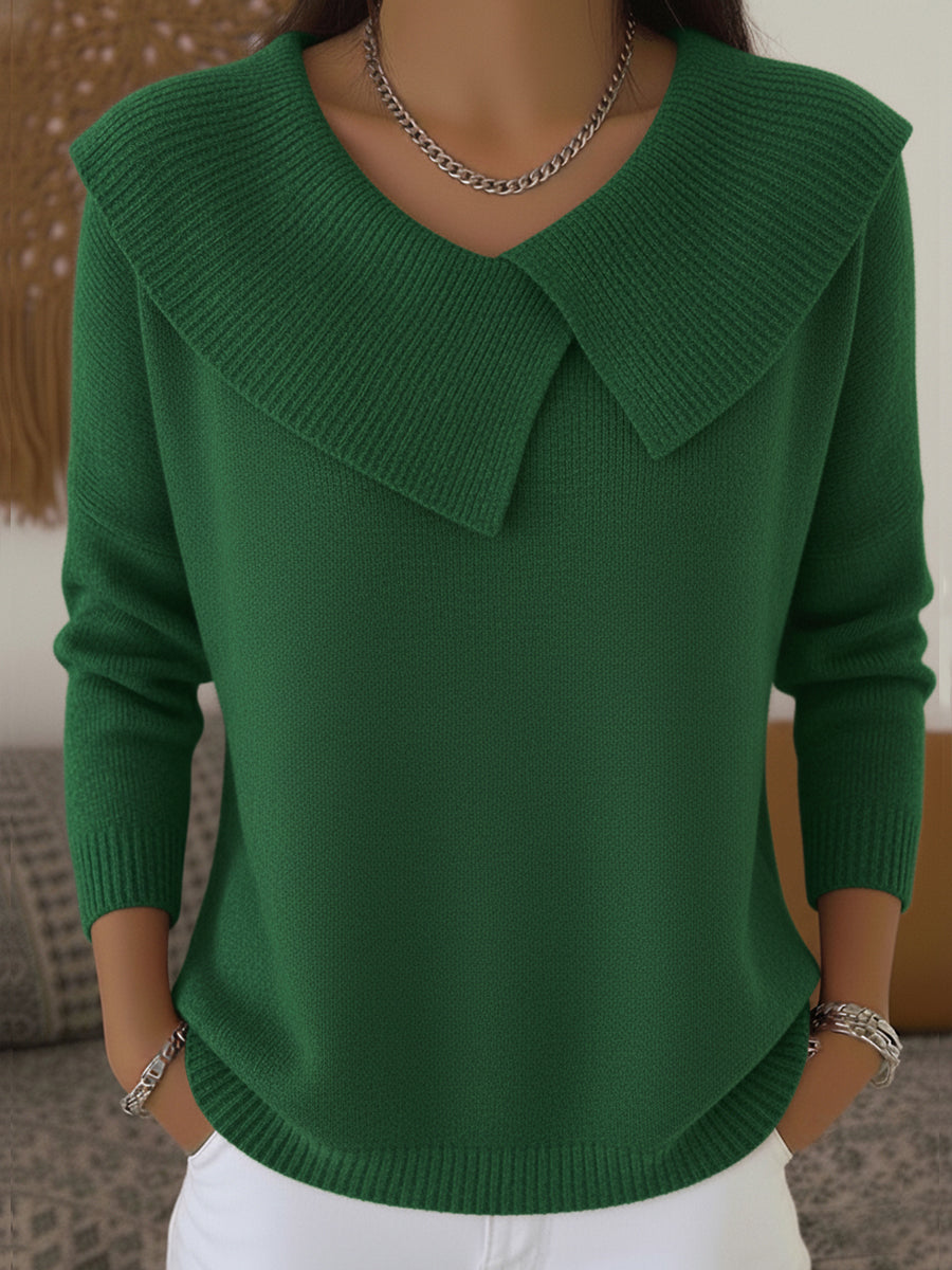 Virginia - Women's Ribbed Knit Collared Pullover Sweater