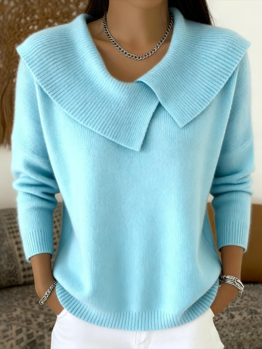 Virginia - Women's Ribbed Knit Collared Pullover Sweater