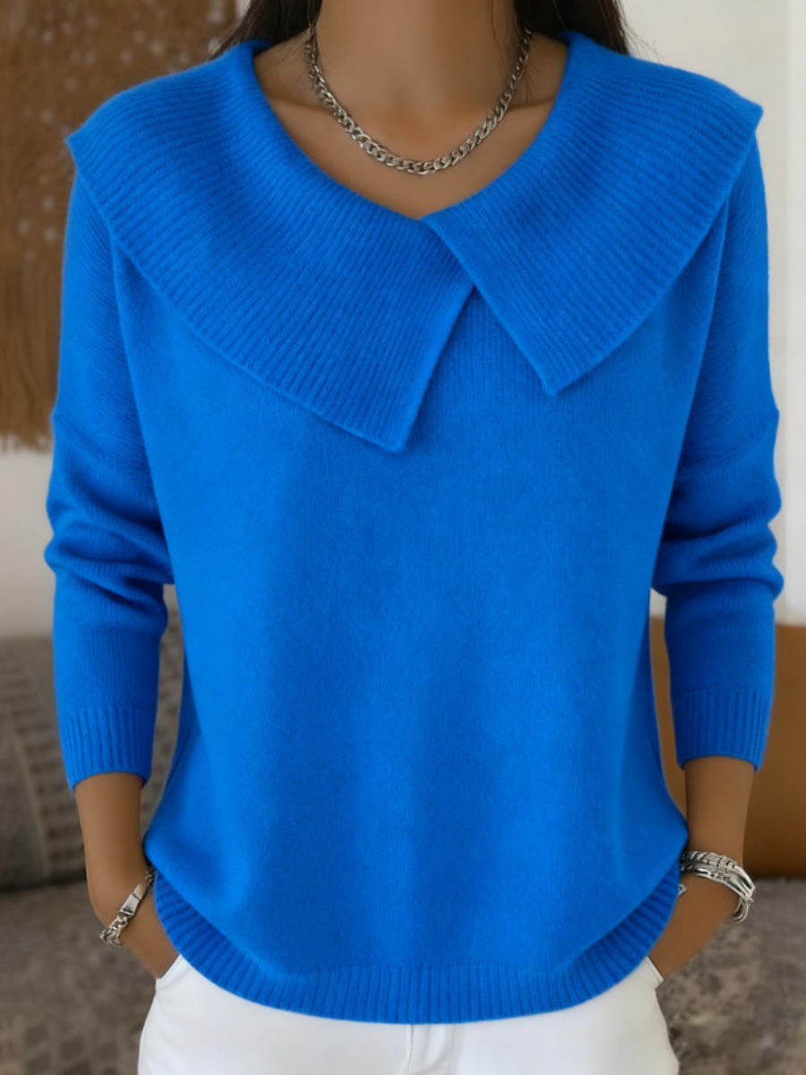 Virginia - Women's Ribbed Knit Collared Pullover Sweater