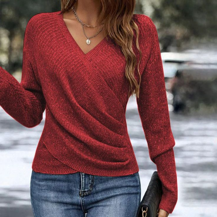 Wilhelmina - Women's Draped Wrap Front Knit Sweater