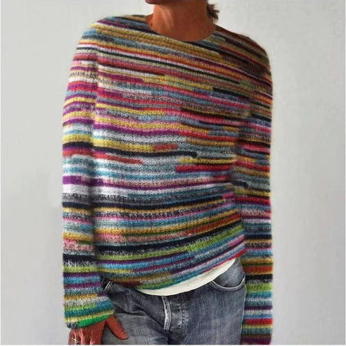 Willa - Women's Floral Embroidered Striped Knit Sweater
