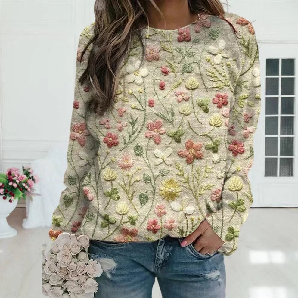 Willa - Women's Floral Embroidered Striped Knit Sweater