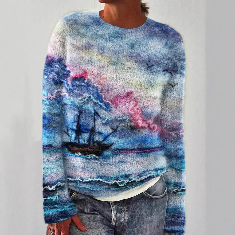 Willa - Women's Floral Embroidered Striped Knit Sweater