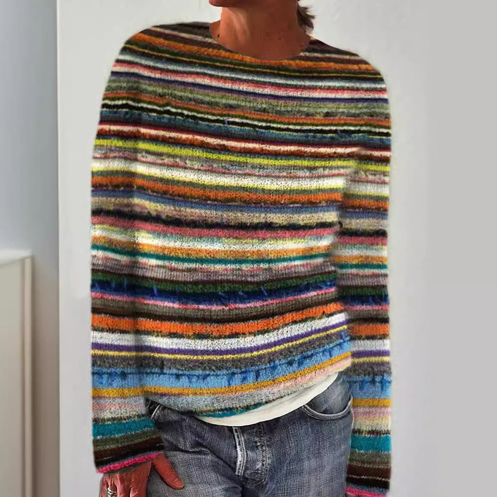 Willa - Women's Floral Embroidered Striped Knit Sweater