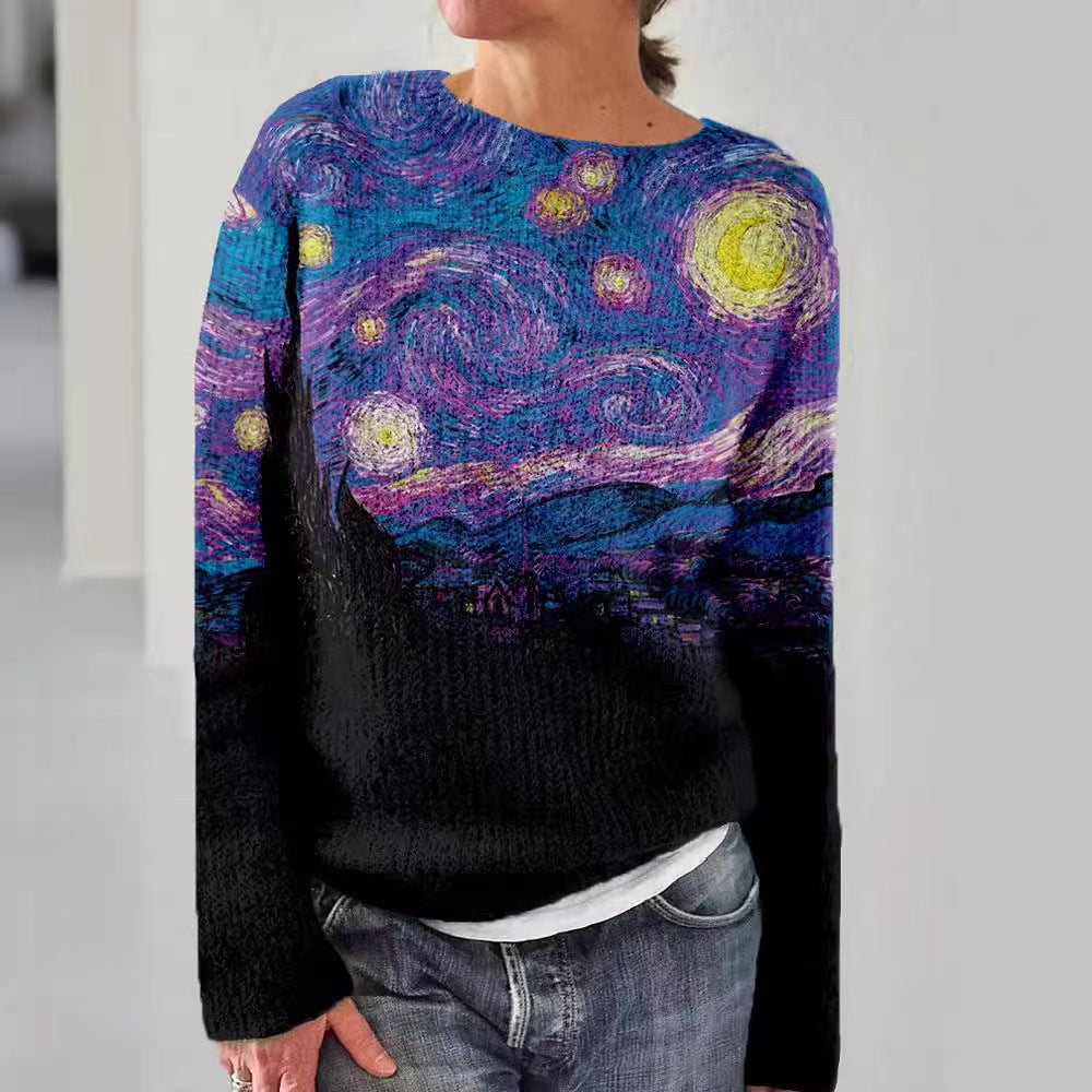 Willa - Women's Floral Embroidered Striped Knit Sweater
