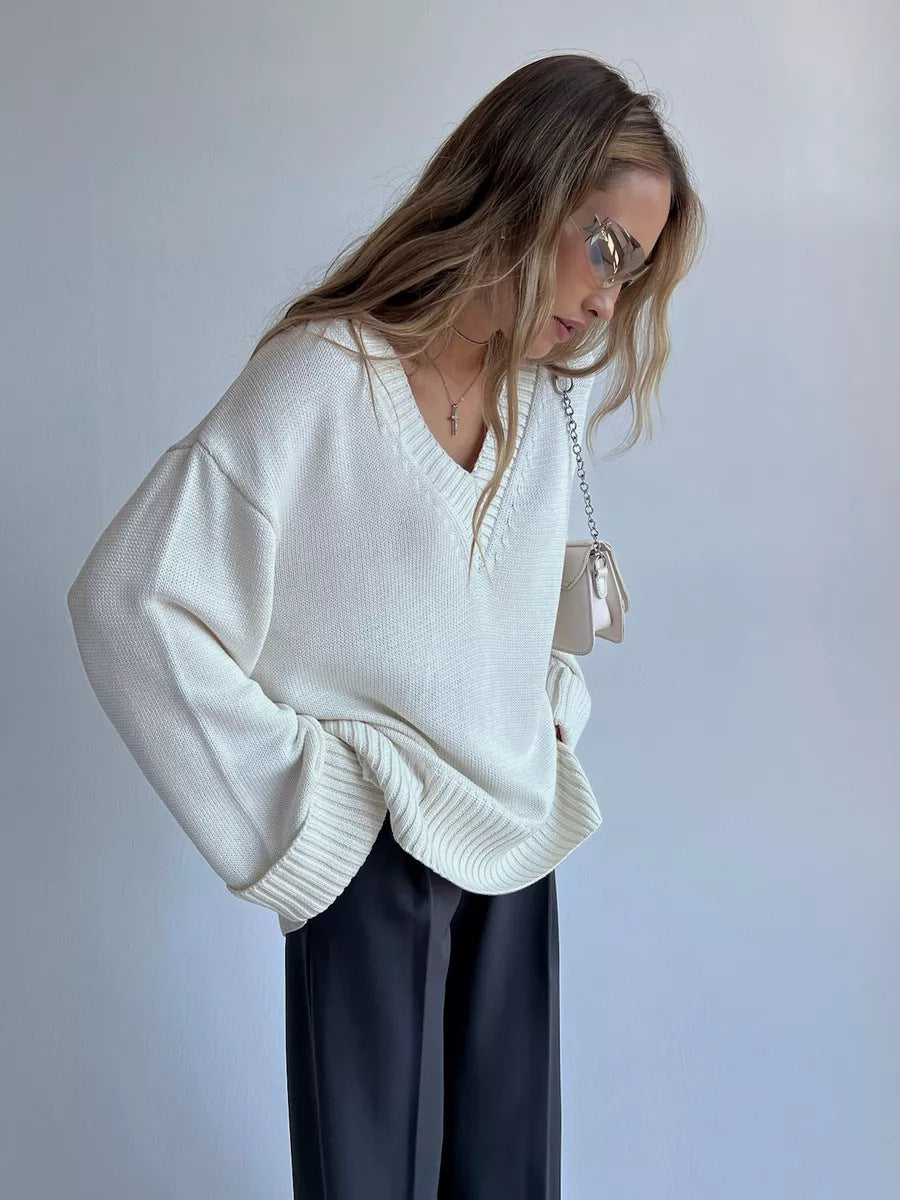Winifred - Women's Oversized Deep V Neck Sweater