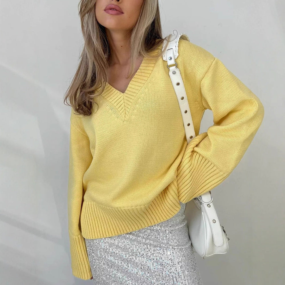 Winifred - Women's Oversized Deep V Neck Sweater