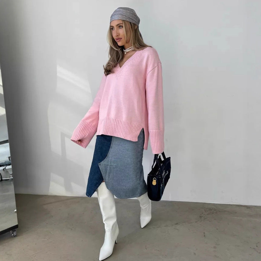 Winifred - Women's Oversized Deep V Neck Sweater