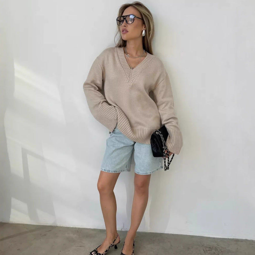 Winifred - Women's Oversized Deep V Neck Sweater