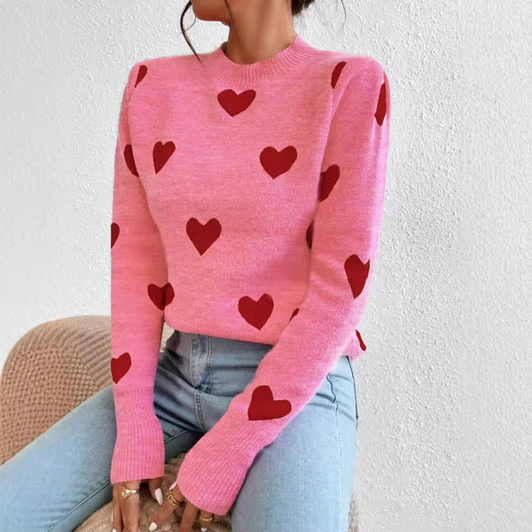 Wren - Women's Heart Print Soft Knit Sweater