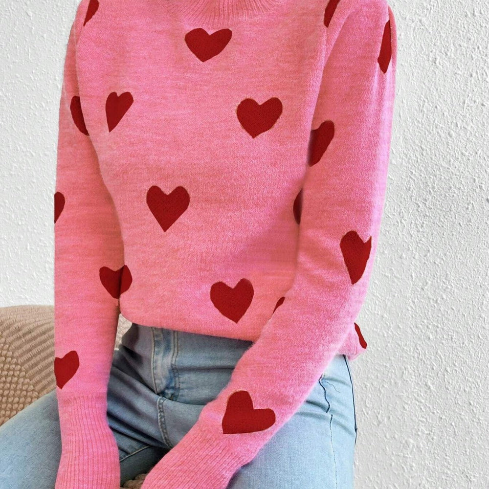 Wren - Women's Heart Print Soft Knit Sweater