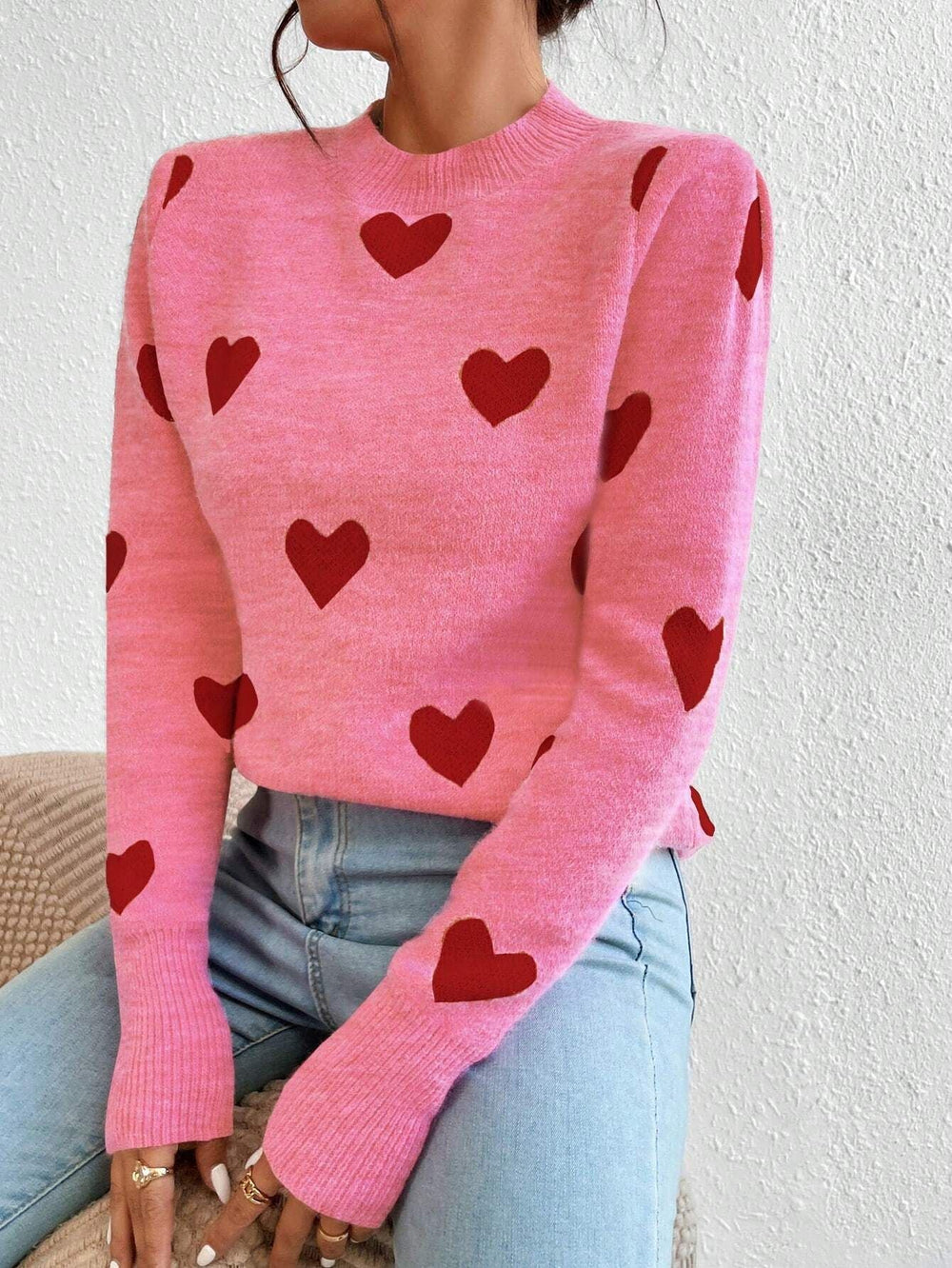 Wren - Women's Heart Print Soft Knit Sweater